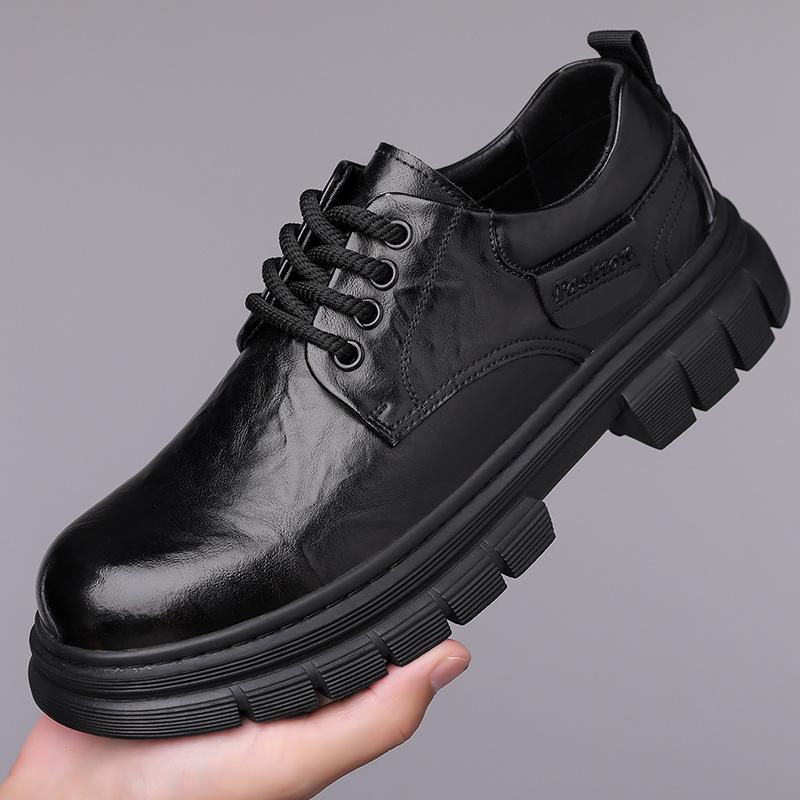 

Fashion British Cow Leather Platform Shoes for Men Fashion Causal New Designer Dress Shoes Male Spring Autumn Solid Color Derby Shoe 38 чёрный