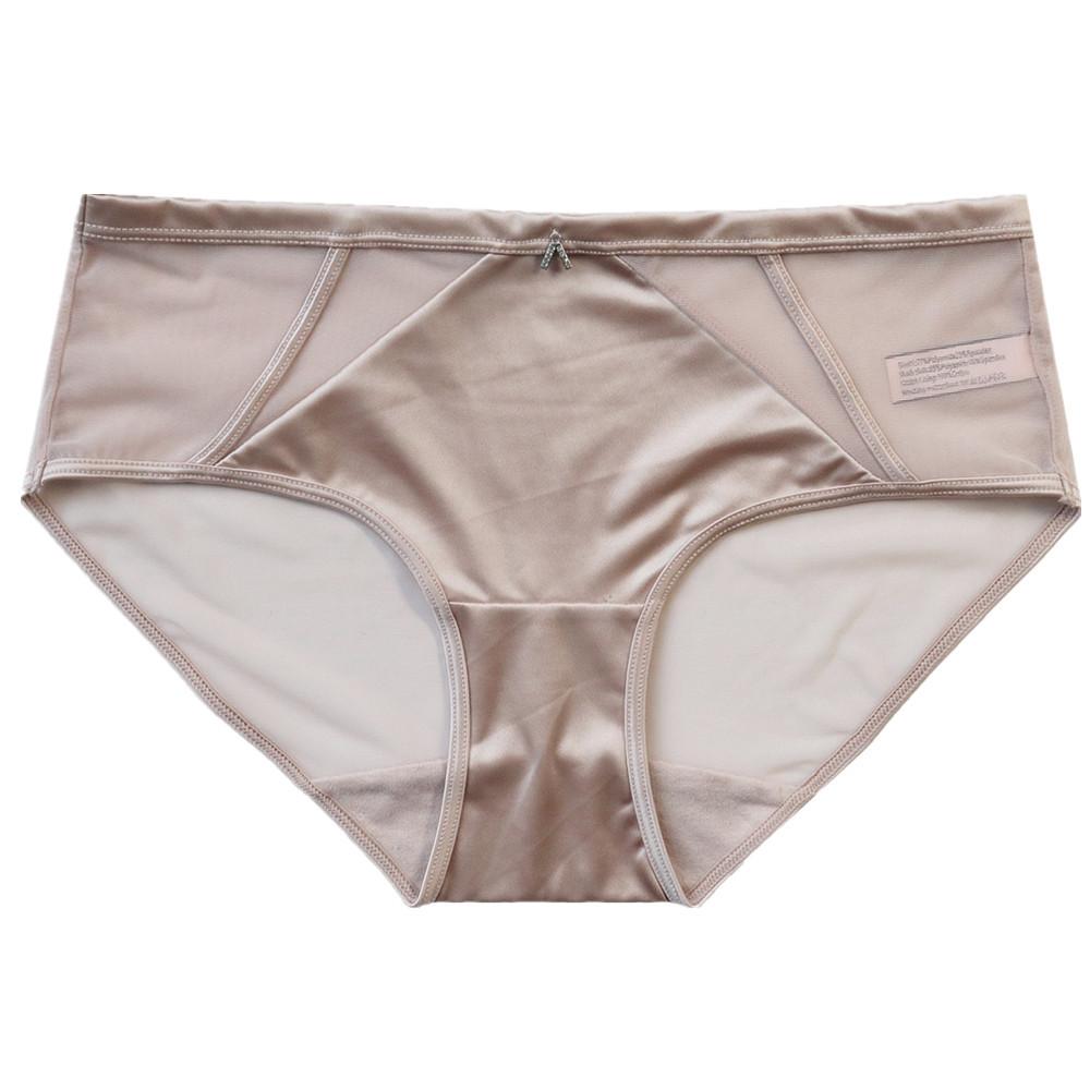 Women's Satin Sexy Mesh Low Waist Breathable Comfortable Antibacterial Extended Cotton Briefs Underwear