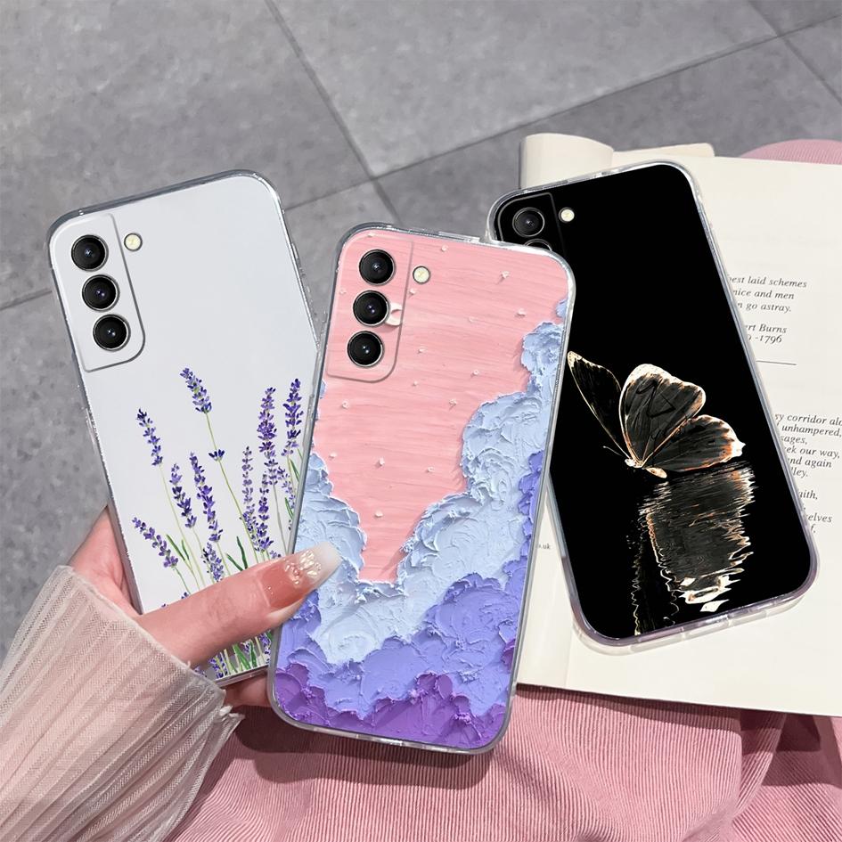 Back Cover For Samsung S21 S22 S23 Ultra Plus S6 S7 S9 Edge Bumper Case Screen Protector Luxury Graffiti Butterfly Silicone Soft TPU Transparent Shell
