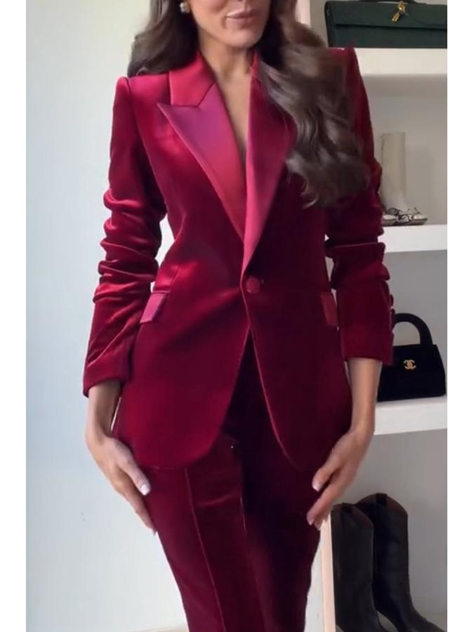 Autumn Winter 2025 Velvet Korean Suit Set - Women's Long Sleeve Commuting Party Two-Piece.