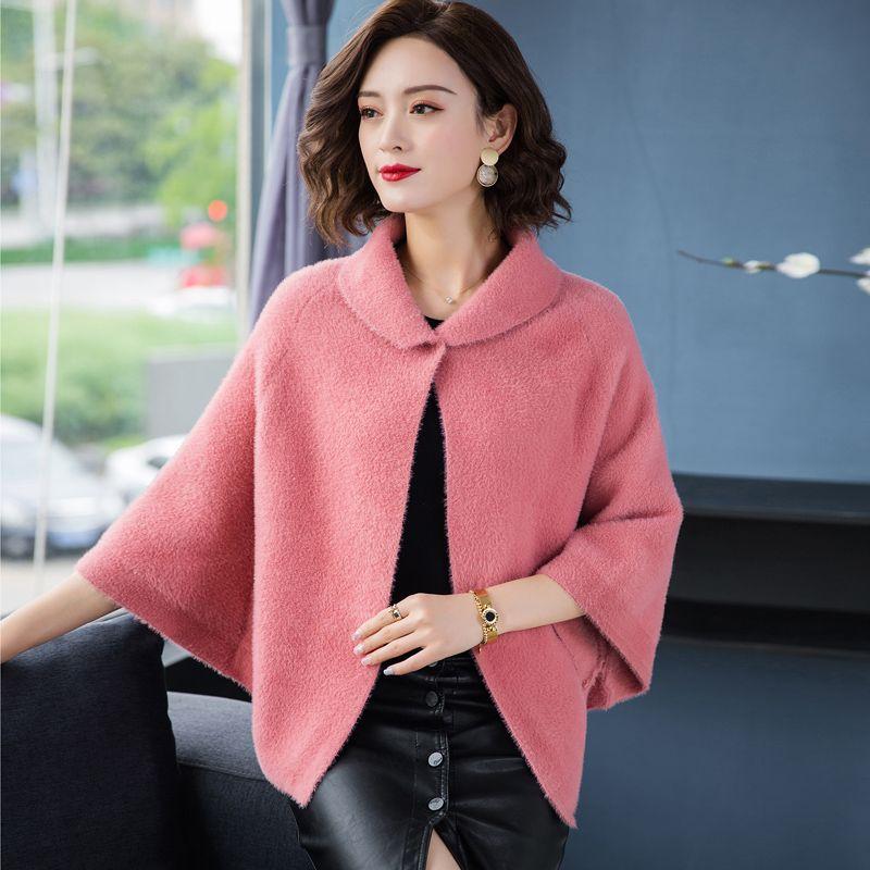 Podzimní a zimní nové módní všestranný teplý malý kabát dámský krátký top kardigan pelerína šátek pletený svetr