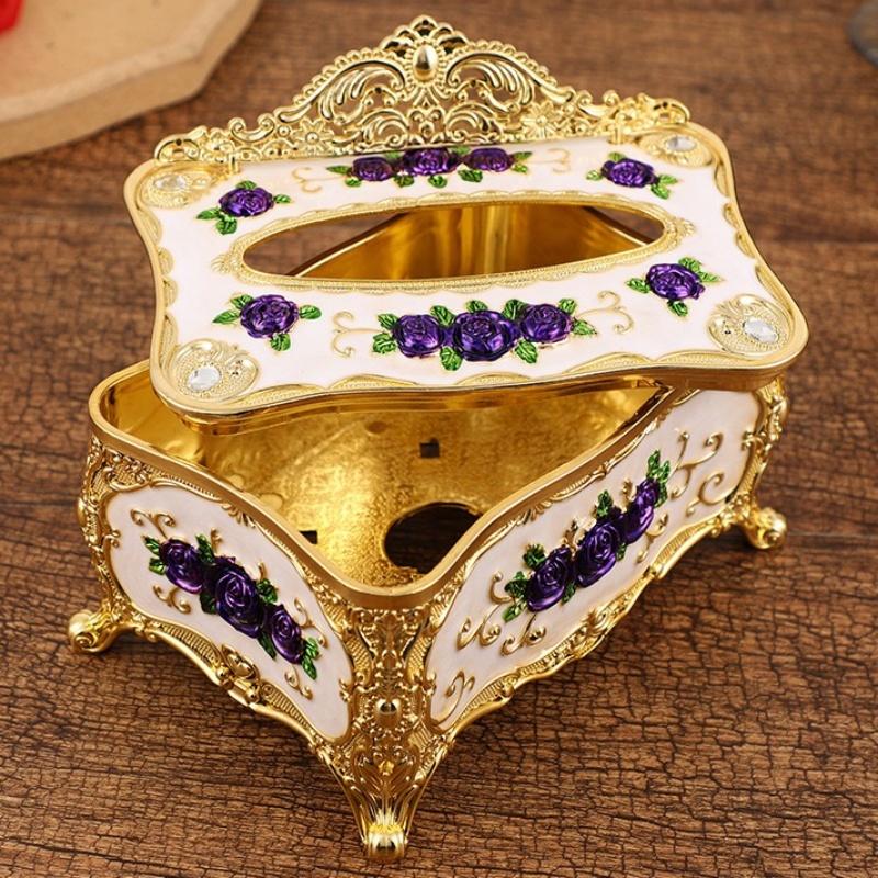 Embossed Rose Tissue Boxes Storage Napkin Holder Paper Case Organizer Ornament Craft Desktop Tissue Plastic Kitchen Tissue Box