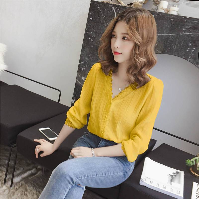 Mit Sling Einfarbig Chiffon Shirt frauen Langarm Top Neue Frühling/Sommer Koreanische Version V-ausschnitt Sonnenschutz Bodenbildung bluse