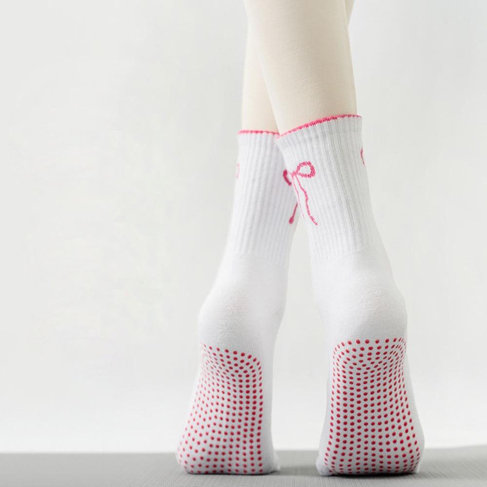 

Harajuku Street Yoga Socks Breathable Bowknot Embroidery Socks New Pilates Socks белый