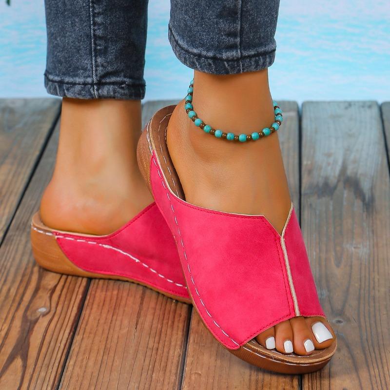 2024 Zehensandalen mit Keilabsatz für Damen Weiß Sommer-Mode Atmungsaktive Bequeme Sandalen Frau Schnalle Damen-Schuhwerk Frau Schuhe