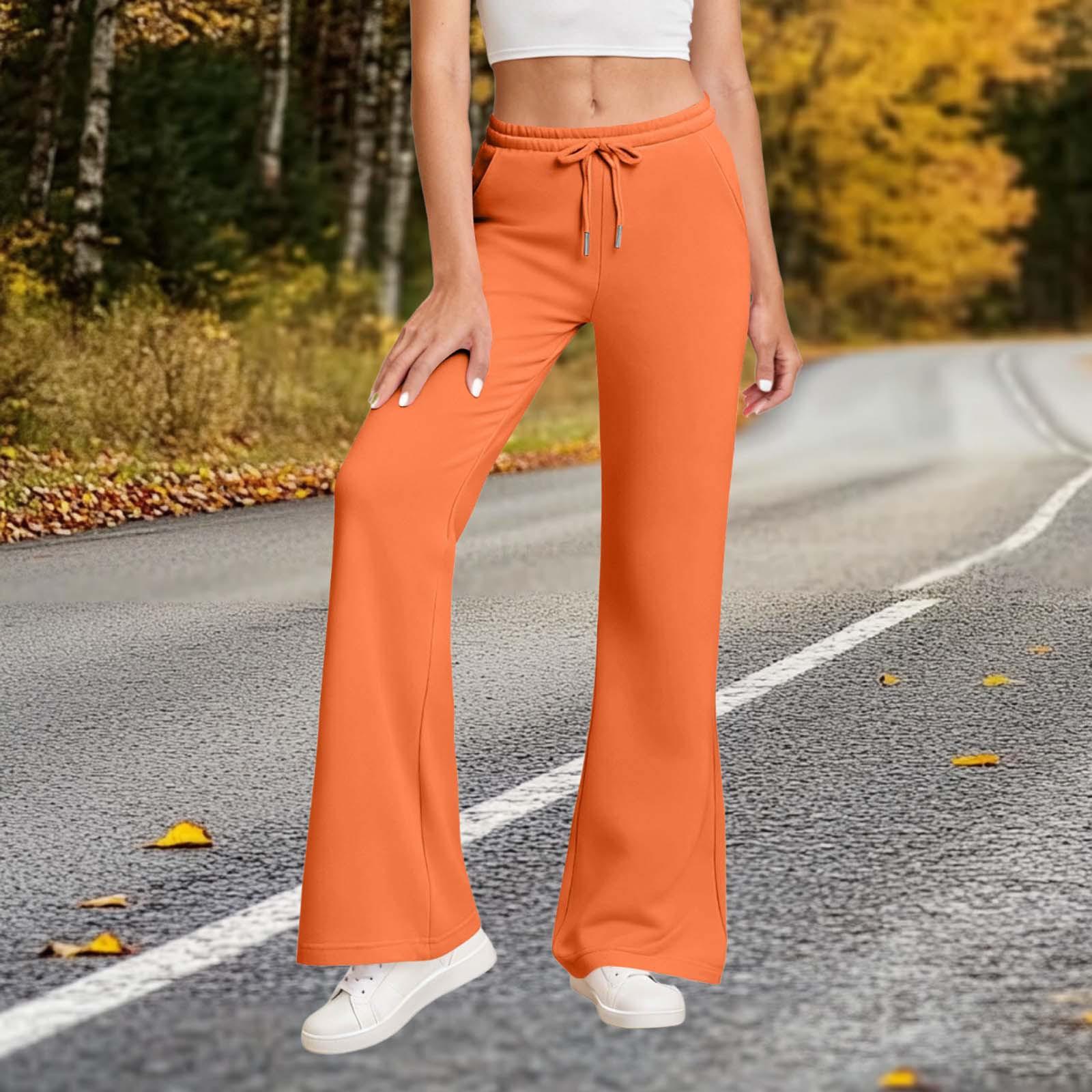 

Women s Fashion ,Color Elastic Waistband Pocket Drawstring Flared Sweatpants M помаранчевий