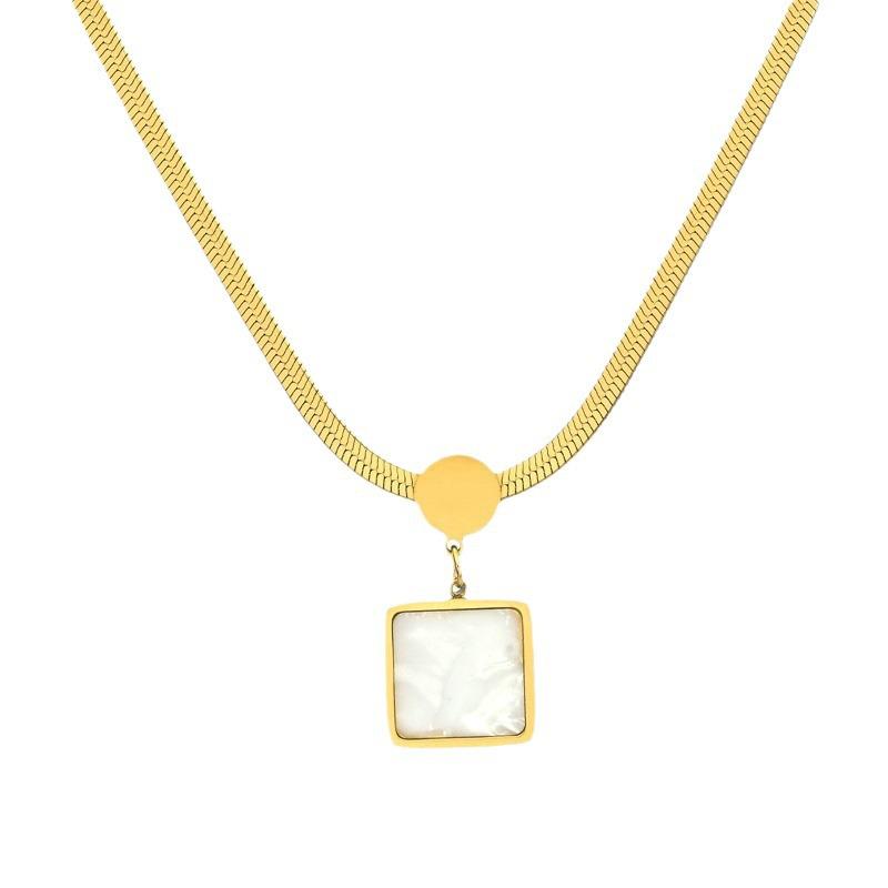 2024 New Style: 18K Gold-Plated White Shell Square Pendant Necklace - Exquisite Titanium Steel Jewelry