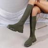 Autumn/Winter European and American Fashion Flying Woven Socks Boots for Women - Thick Heel Martin Boots