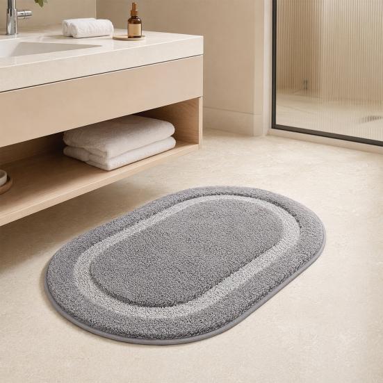 Oval Bathroom Rug, Microfiber Soft Highly Absorbent Bath Rug, Non-Slip Plush Fluffy Door Mat for Shower Bathtub Sink Entrance