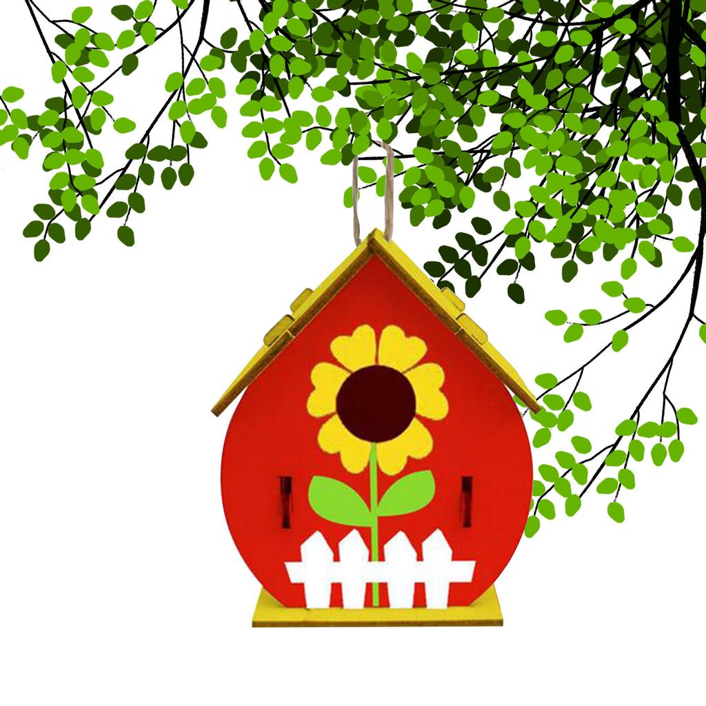 Wooden Home Decoration DIY Hand Painted Crafts  Bird House Set 30ML