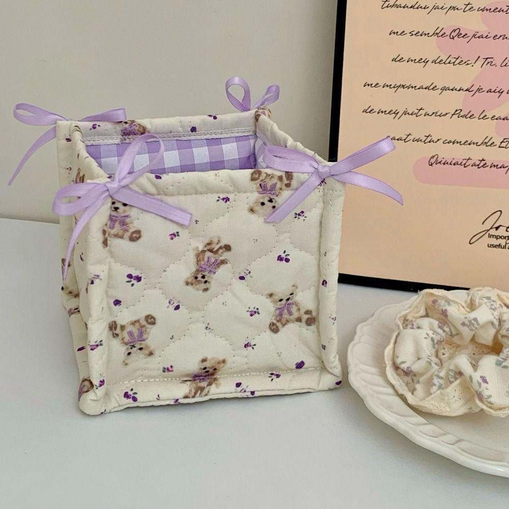 New Quilting Cotton Storage Box Square High-capacity Desktop Storage Basket Cartoon Bear Pattern Organizer Box Home Decoration