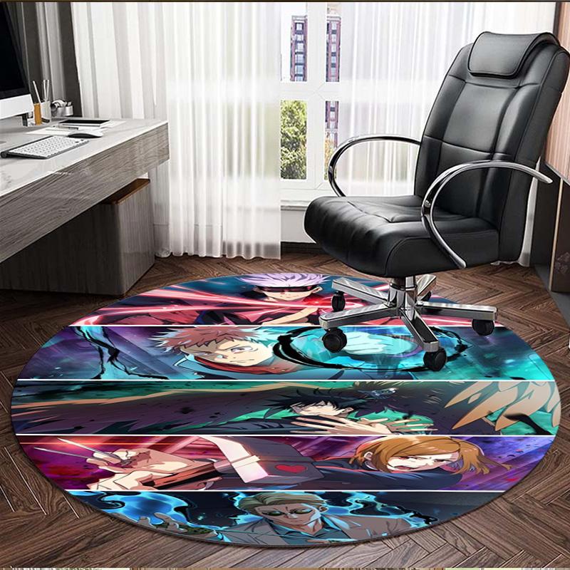 Jujutsu Kaisen Print Round Rug, Washable Floor Carpet, For Entryway Dorm Laundry Room Office Study, Home Decor Birthday Christmas Gift