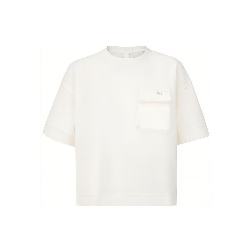 Reebok Plain Drop Shoulder Round Neck Loose Short Sleeve T-Shirt Women Tops Off-White 23RCS416WGW1