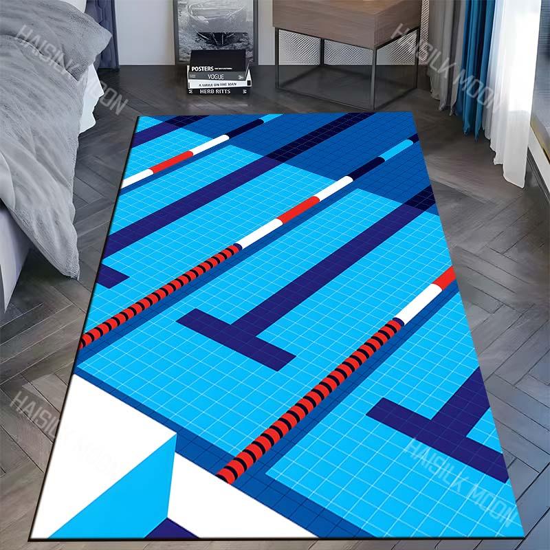 Swimming Pool Lanes Print Carpet Rug for Living Room Bedroom Sofa Doormat Home Decor Non-slip Floor Mat