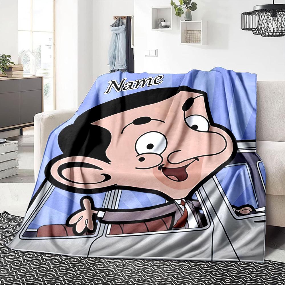 Custom Name Mr. Bean's Adventure Blanket for Couch & Bed, Plush Cozy Fuzzy Blanket Super Soft & Warm Blankets for Fall and Winter. 0908321