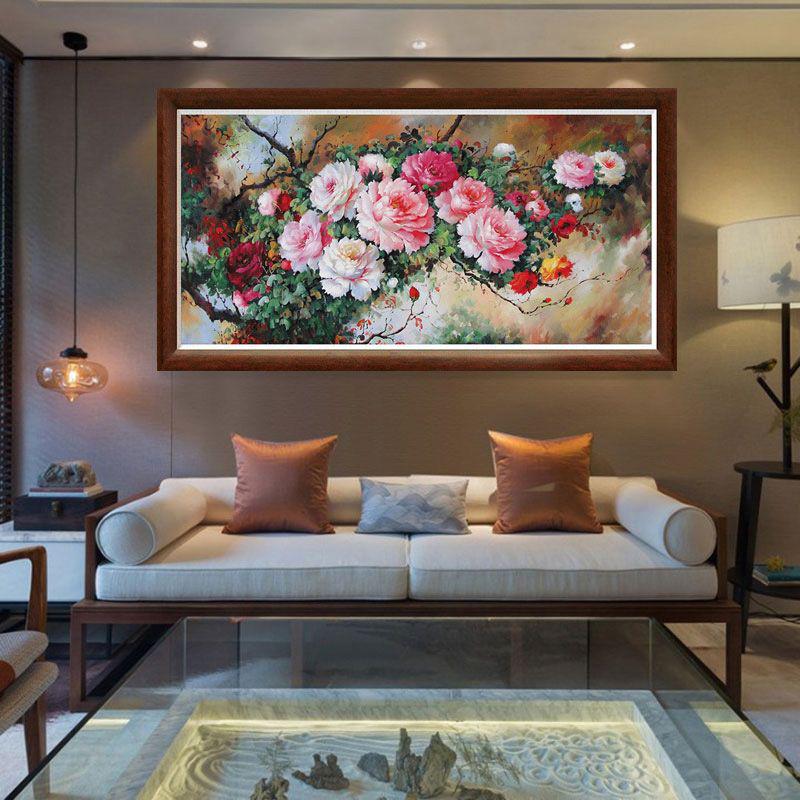 Genuine Mona Lisa Cross Stitch: Royal Peony Design, 37-Color Full Embroidery, Floral Brocade, No Outline