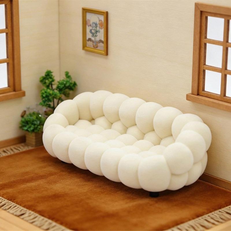 Tiny Dollhouses Accessories Plush Velvets Sofa For Miniature Scene Decoration Small Scale Furniture Bubble Couch