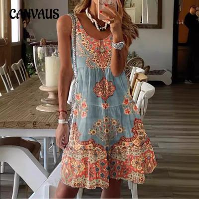 Women's New Summer Printed Sleeveless V-Neck Vest Dress Fashion Holiday Printed Dresses