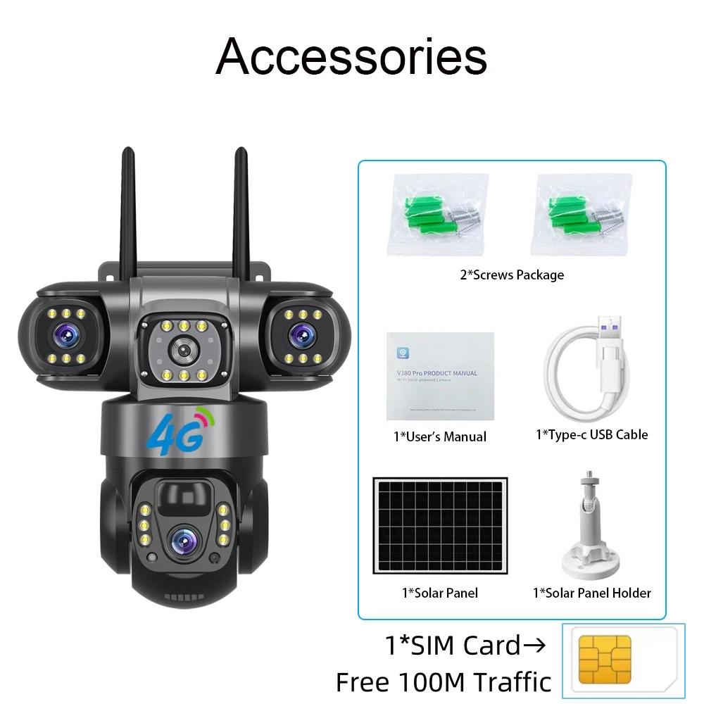 LS VISION Solar 4G Camera With Sim Card 12MP 6K Three Lens Three Screen Monitor Night Vision Security Protection PTZ Video Surveillance