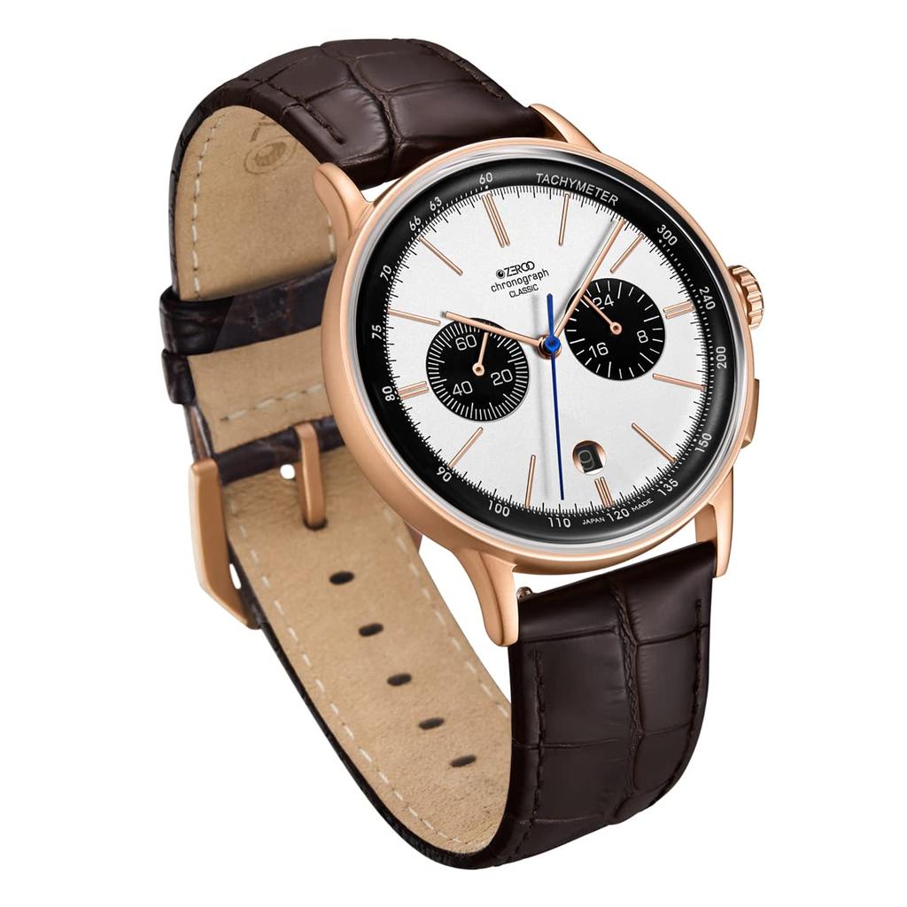 ZEROO CLASSIC3 Chronograph Quartz White with Rose Gold Model ZC003RWB Men's Watch, Case,