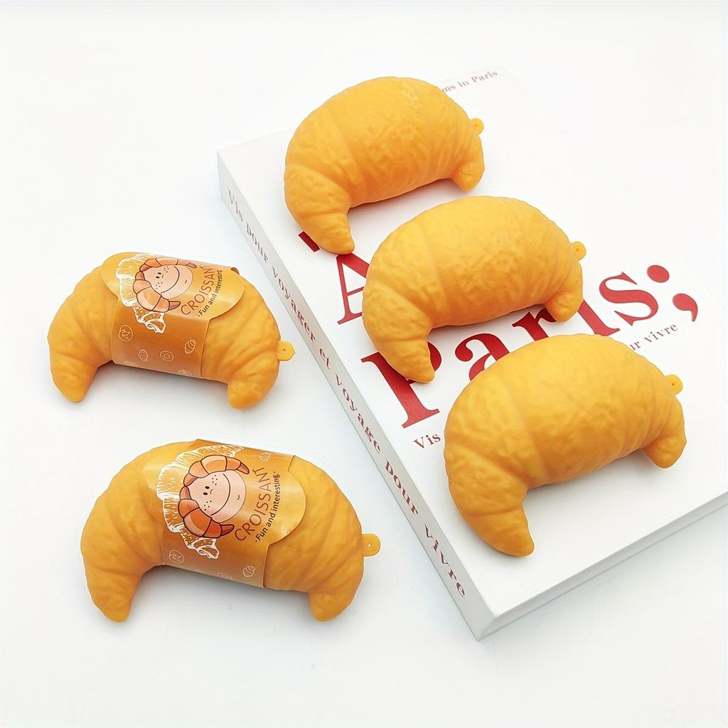 1PC Simulated Croissant Squishy Toy,Fake Bread Slow Rebound Stress Ball, Prank Squeeze Decompression Fidget Gift for Kids Adults