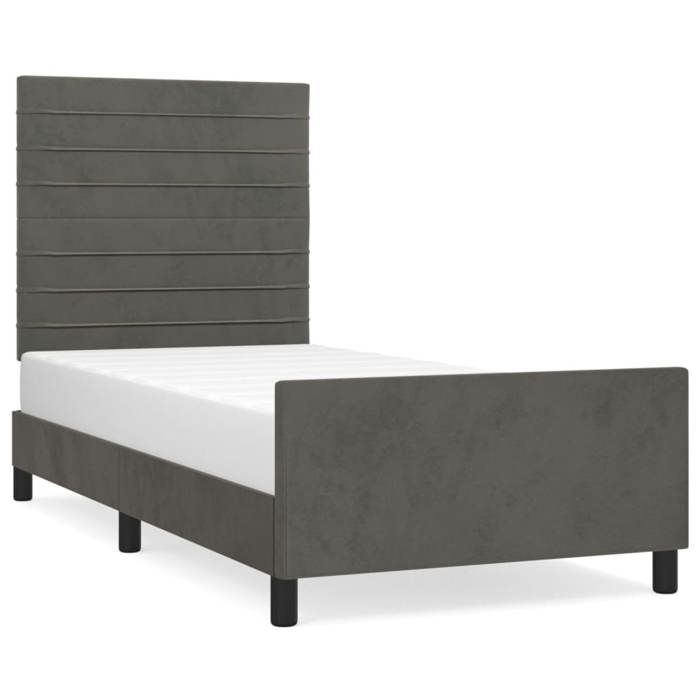 3125789 vidaXL Bed Frame with Headboard Dark Grey 90x190 Cm Velvet