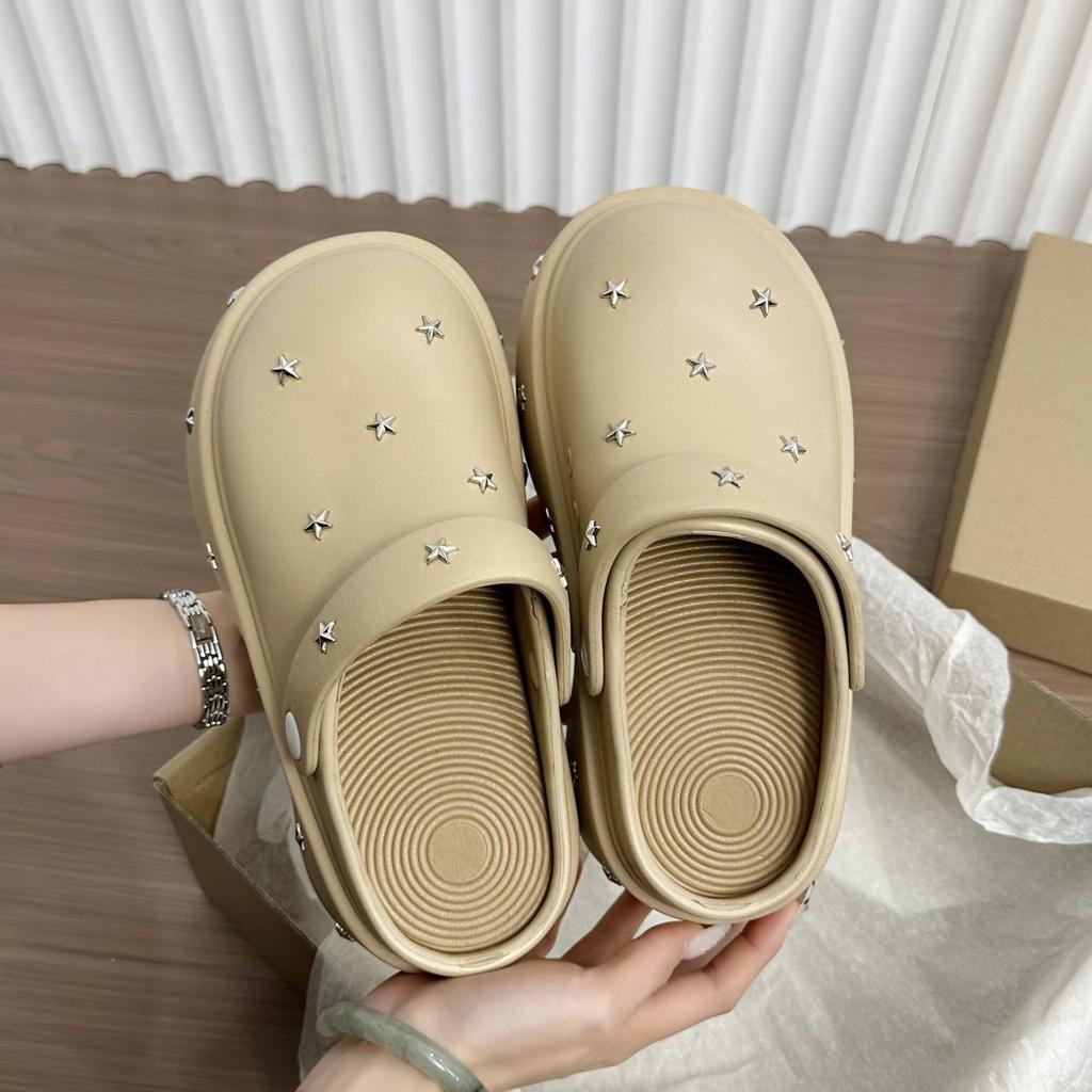 Small Height Increase Deodorant Sandals 2025 Spring and Autumn New Cute Baotou Half Drag Non-slip Thick-soled Hole Shoes Women's