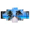 Beach Palm Trees Bridge Seascape 5 Piece Five Panel Wall Canvas Print Modern Art Poster Pictures Home Decor Gift For Him For Her