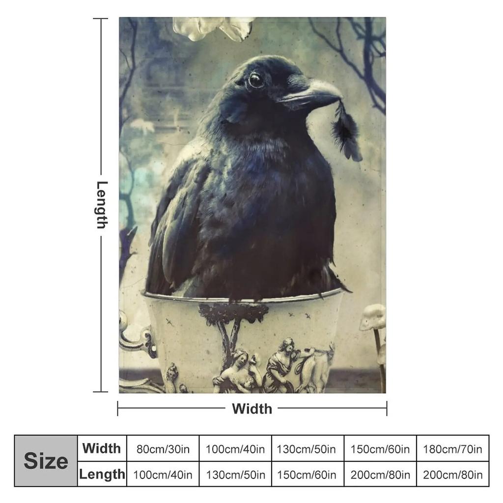 Gifts From Time – Überwurfdecke „Rabe in Teetasse“, flauschige Decken, große zottelige Decke