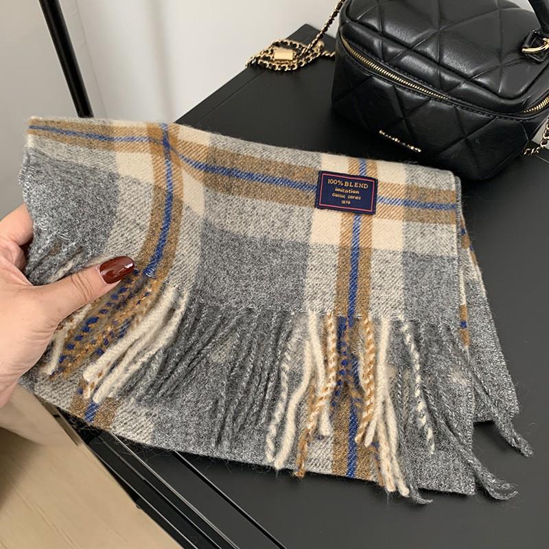 Premium Knitted Wool-Feel Plaid Scarf Men Women Winter Warm Neck Wrap Unisex Fashion Accessory