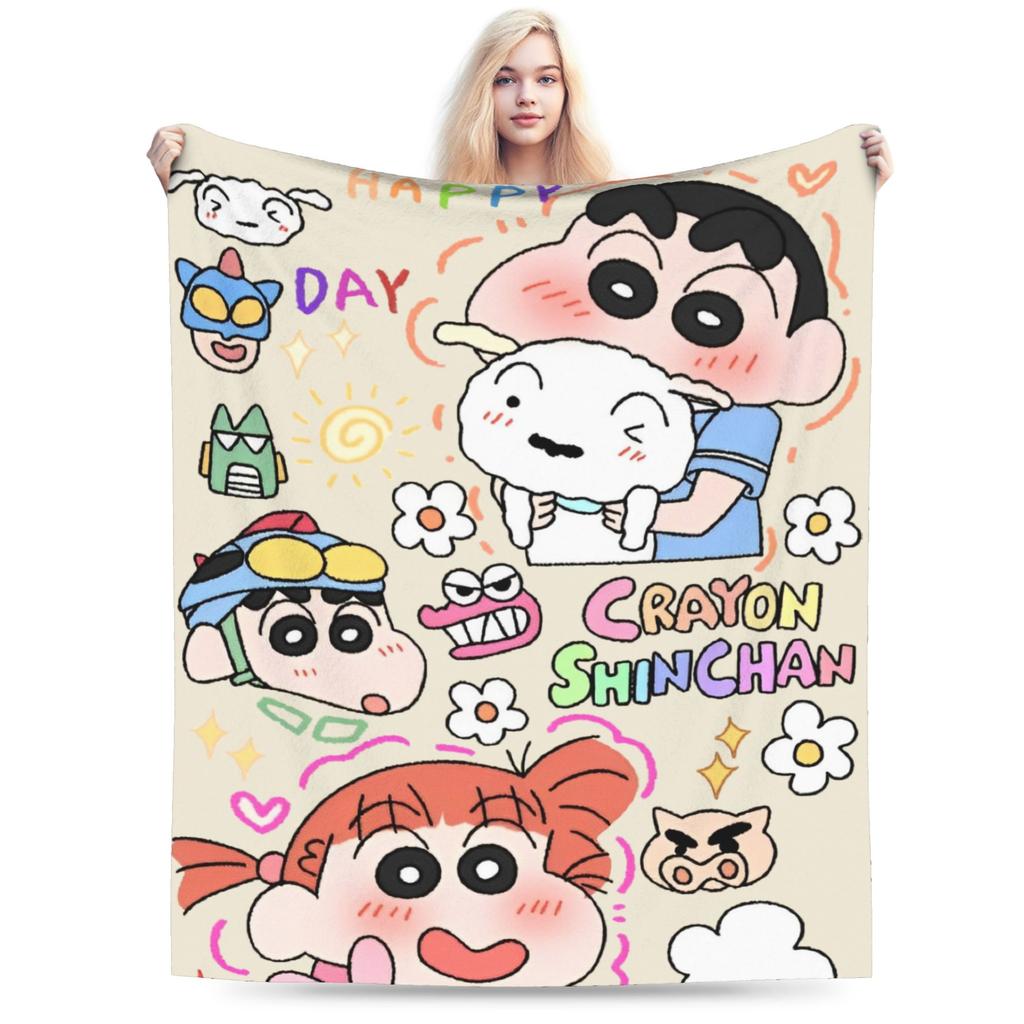 Crayon Shin Chan as Action Kamen Blankets Fleece Summer Air Conditioning Manga Multi-function Throw Blanket for Home Couch Quilt