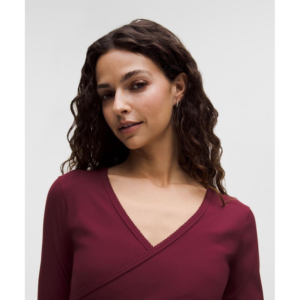 Lululemon Nulu Ribbed Wrap Front Long Sleeve Shirt  Heart Burgundy Bay