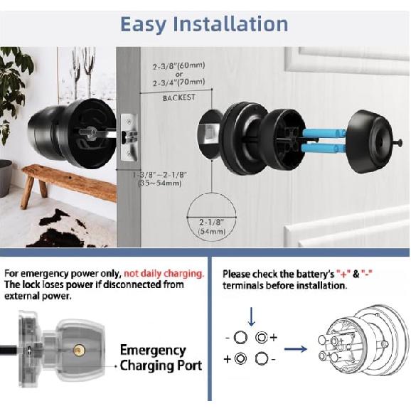 Smart Door Knob, Fingerprint Door Knob, Biometric Smart Door Lock with App Control, Metal Alloy Door Knobs, Easy Installation, Great for Bedrooms,