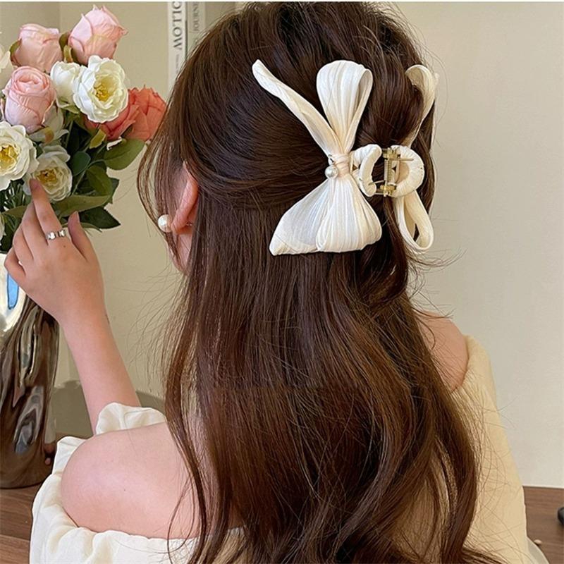 Fashion Hair Clips Pearl Bow Winding Grab Clip Back of Head New High-end Shark Clip High-end Versatile Hairpin Woman Headdress