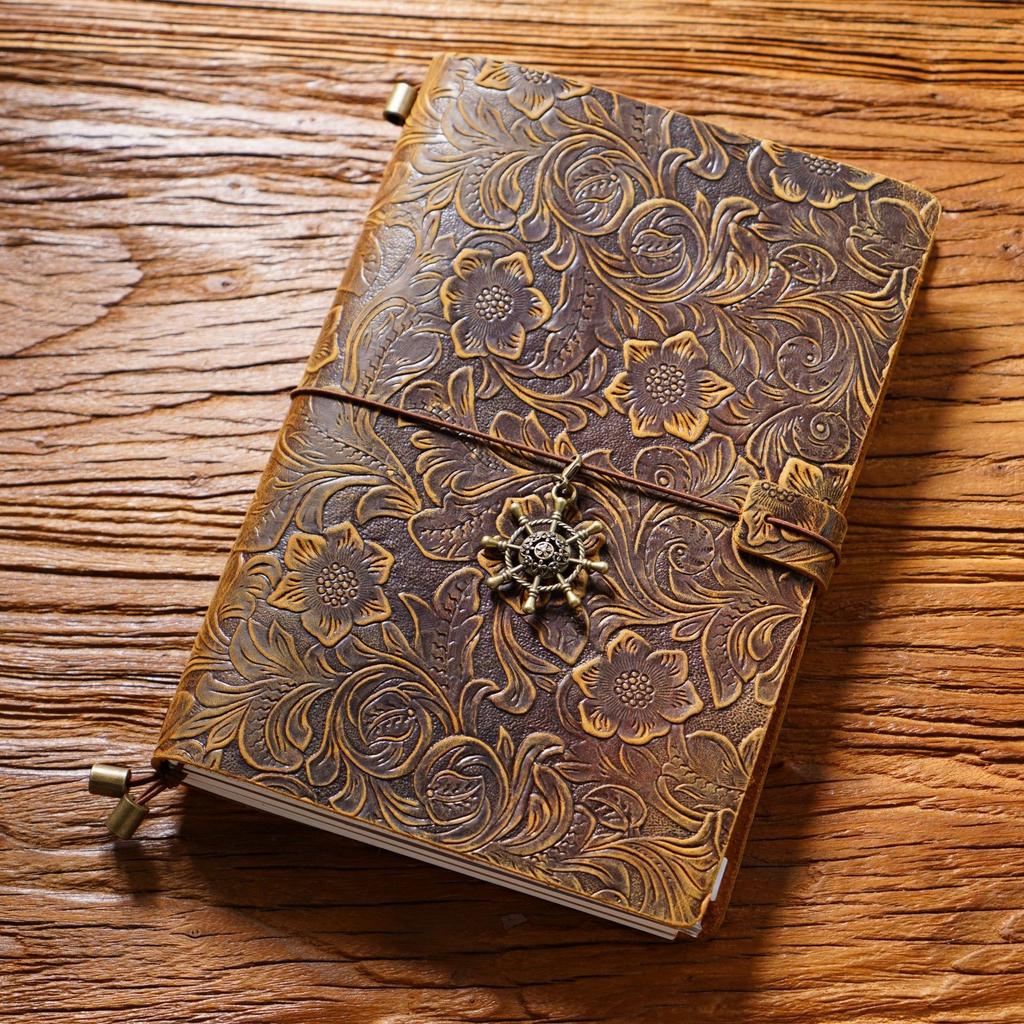 2026 Retro Carved Cowhide Travel Notepad Handmade Notebook Stationery Handbook Creative Diary