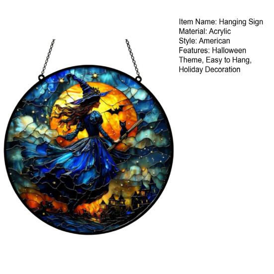 10/15/25CM Halloween Heks Solfanger Hengende Dekorasjon Svart Katt Flaggermus Måne Heks Farget Glass Akryl Vegg Vindu Hengende Skilt Ornament