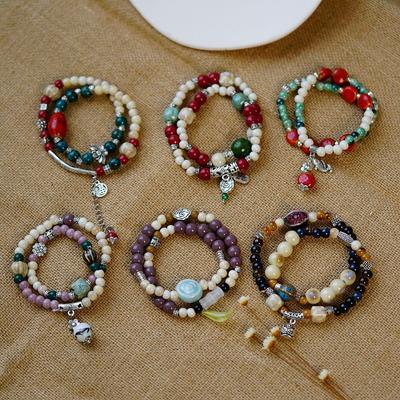 New Chinese Double-circle Ceramic Bracelet Jewelry Wholesale Ethnic Style Literary Bracelet Accessories Strictly Selected Yiwu Small Commodities