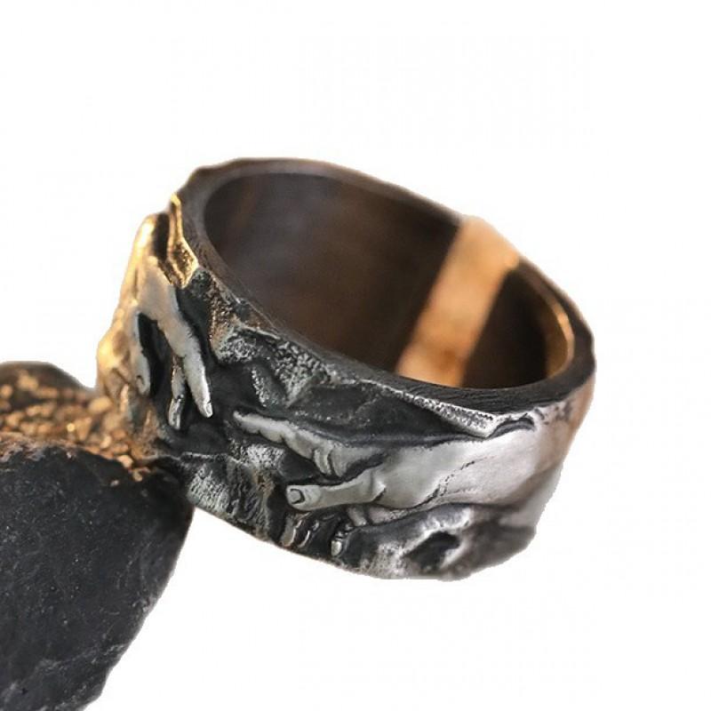 Verstellbarer plattierter Herrenring Inspiriert von Michelangelos Die Erschaffung Adams Kunstwerk Vintage Gotischer Stil Finger Unisex