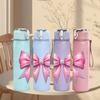 1PC Elegant Pink Fabric Bow Decoration Print 750ml Color Plastic Sports Water Bottle Leakproof Flip Straw Lid Suitable for Sports Office Home Use