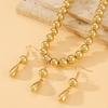 Exaggerated Round Bead Chain Necklace Gold Color Ladies Zircon Sets CCB Imitation Metal Texture Water Drop Pendant and Earrings