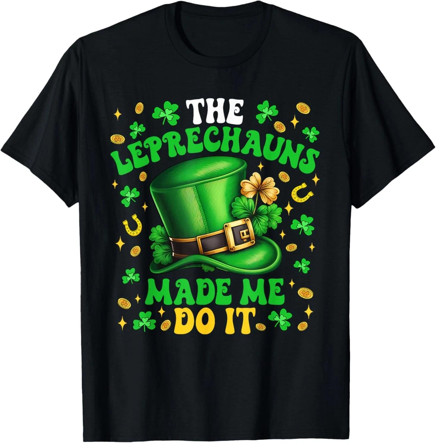 Shamrock Leprechauns Made Me Do It St Patricks Day Boys Men T-Shirt M