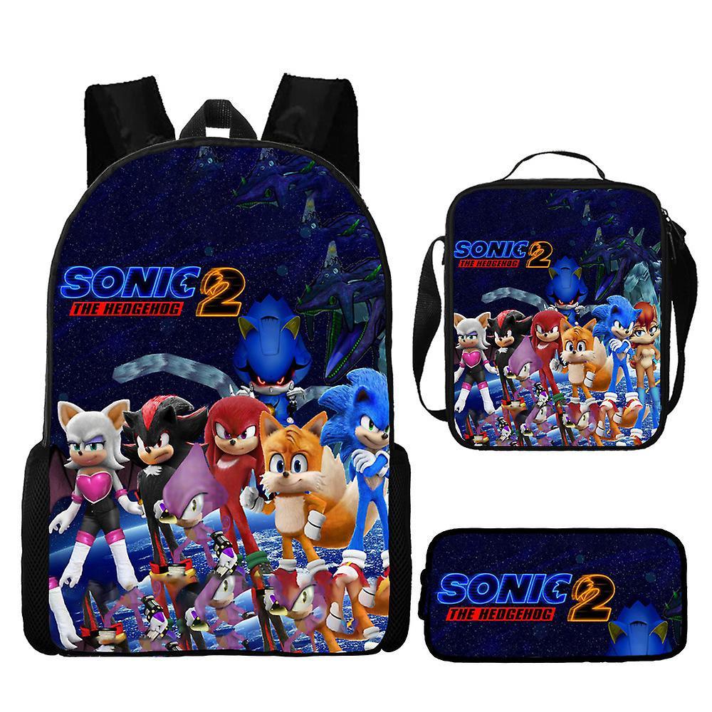 Backpack Sonic Elementary School Bag Lunch Bag Pencil Case Three-Piece Set