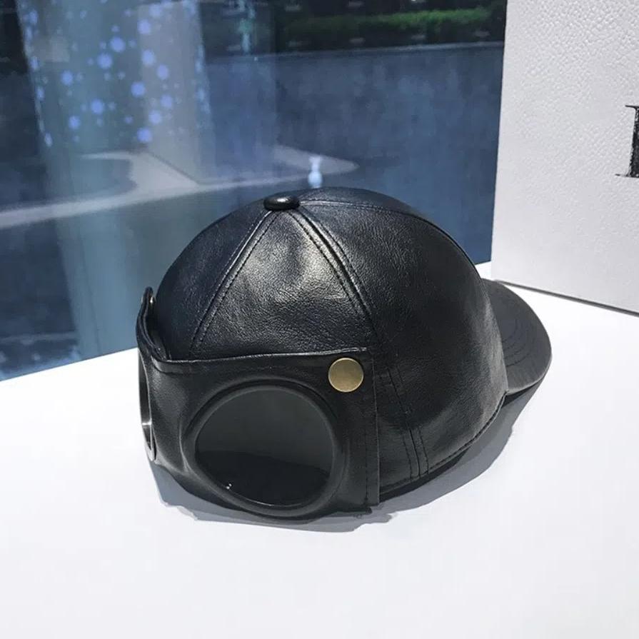 PU Leather Pilot Glasses Hat Personality Baseball Cap Cool Sunhat  Unisex