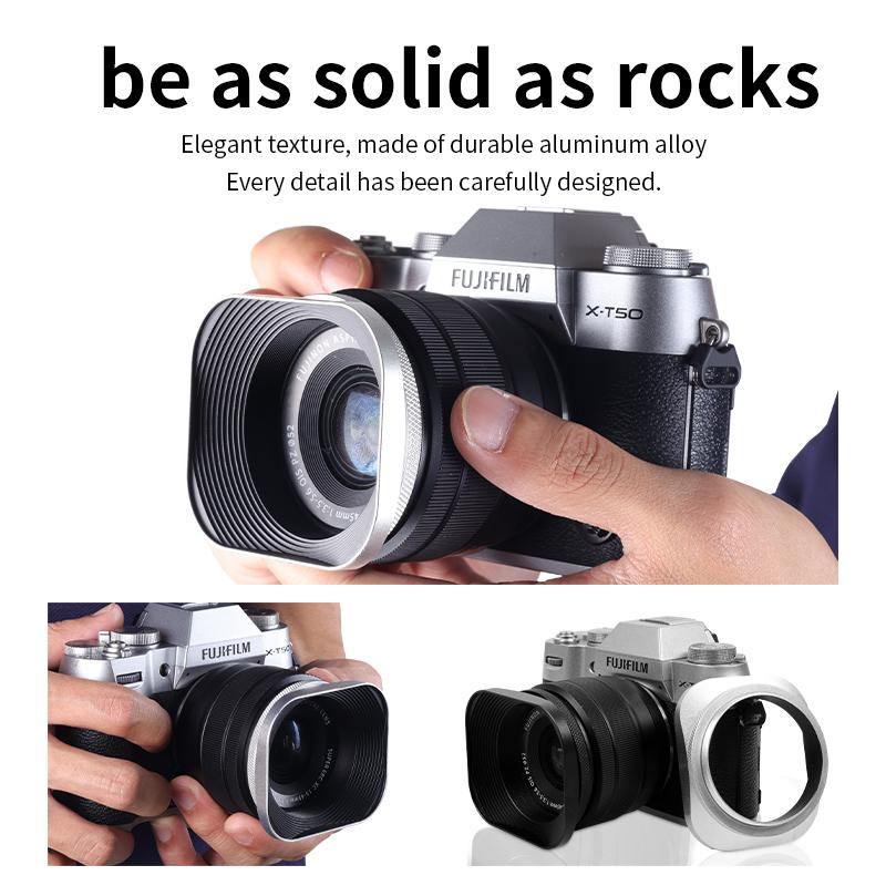 Metal Square Camera Lens Hood Compatible for Nikon16-50 Canon Sony Fuji15-45/35f2 Universal Photography Accessory 52/43/46/39mm