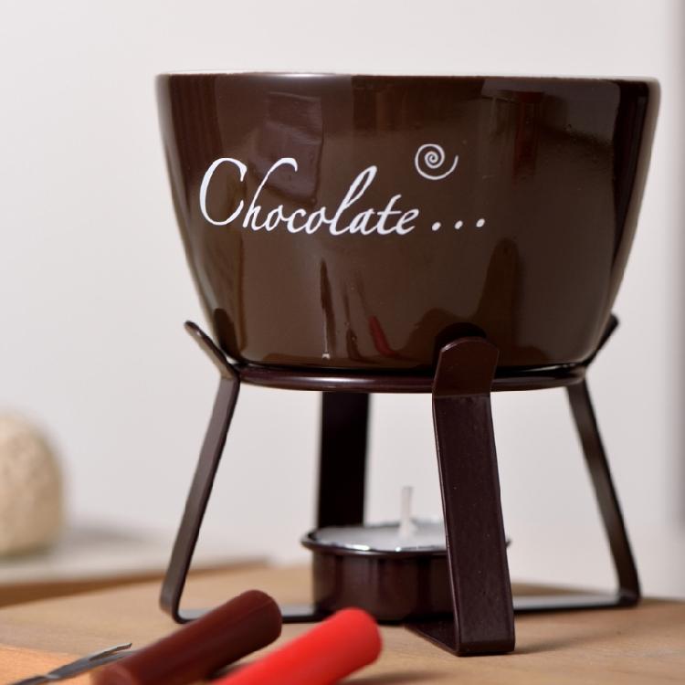 Fondue Pots Set for Chocolate,Cheese,Candy Mini Ceramic Fondue Pots with Fork Birthday Gift Ceramic Butter Warmers Set