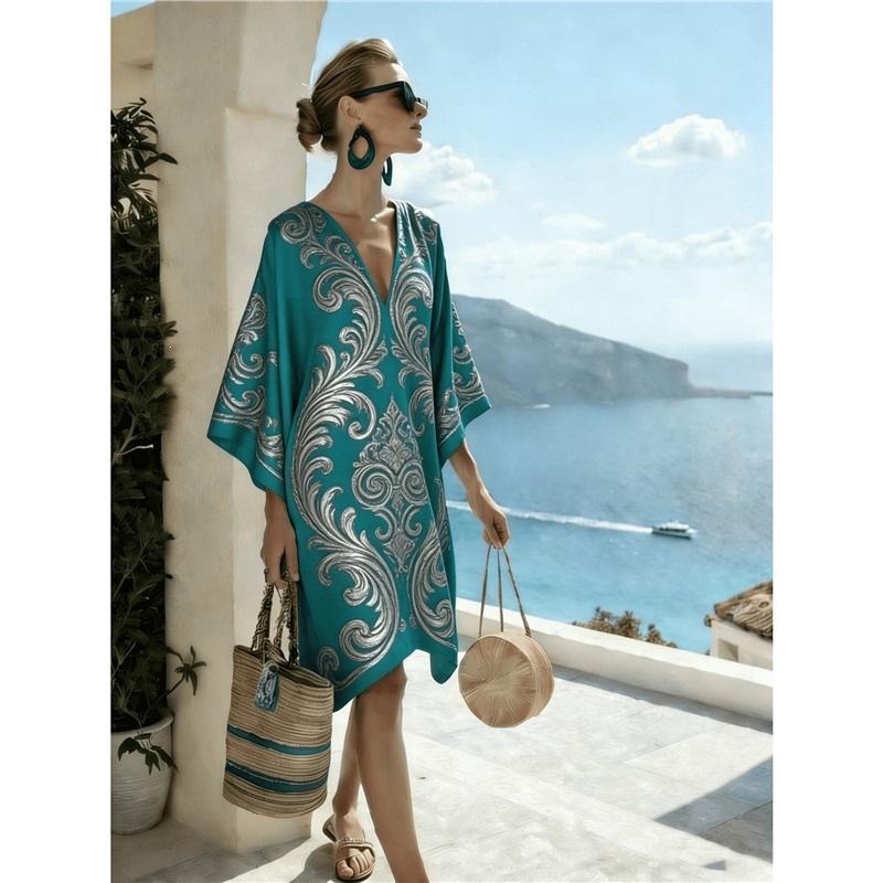 Bohemian ladies new D print seaside vacation fashion casual dress