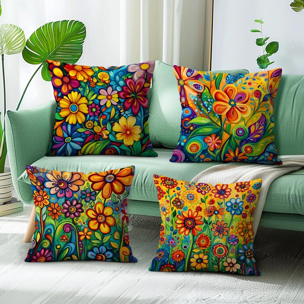 Abstract Flowers Pillowcase Cushions 100% Polyester 45X45Cm Throw Pillow Cover Sofa Chair Cushion Cover Pillowslip Home Decor
