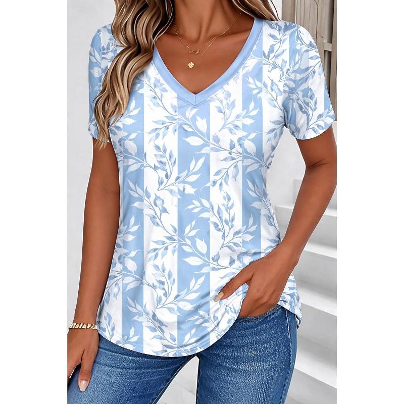 

Women s Floral Plants Graphic Print V Neck T Shirt Stylish Casual Short Sleeve Regular Tops For Daily Outfit For Summer XXXL