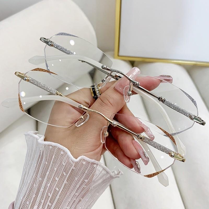 8PCS +100 To +400 Fashion Young Frameless Reading Glasses Women Anti Blue Light Diamond Presbyopic Glasses for Women