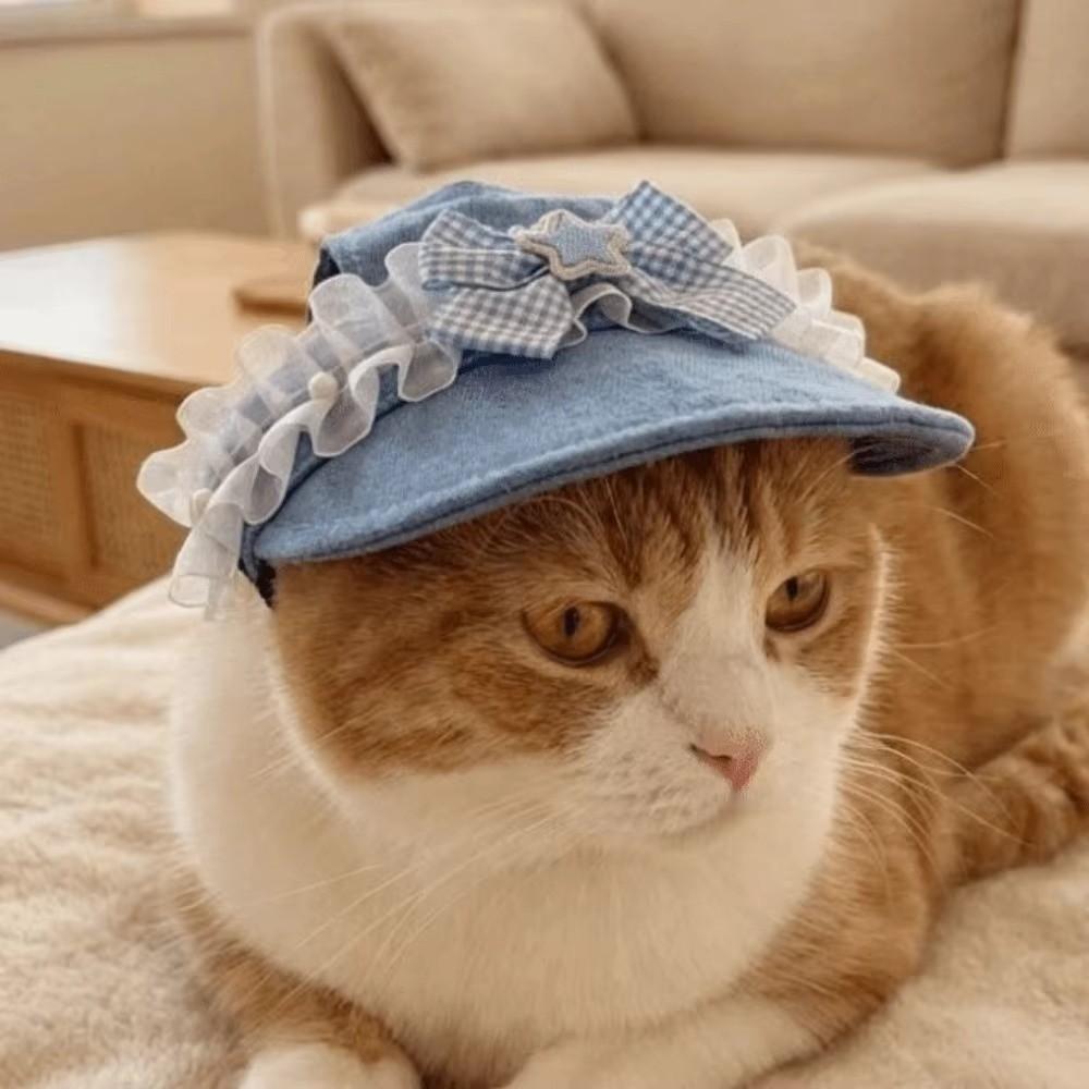 Andningsbar Hund Baseballkeps med Öronhål Valp Denimkeps Söt Husdjur Solhatt Katt